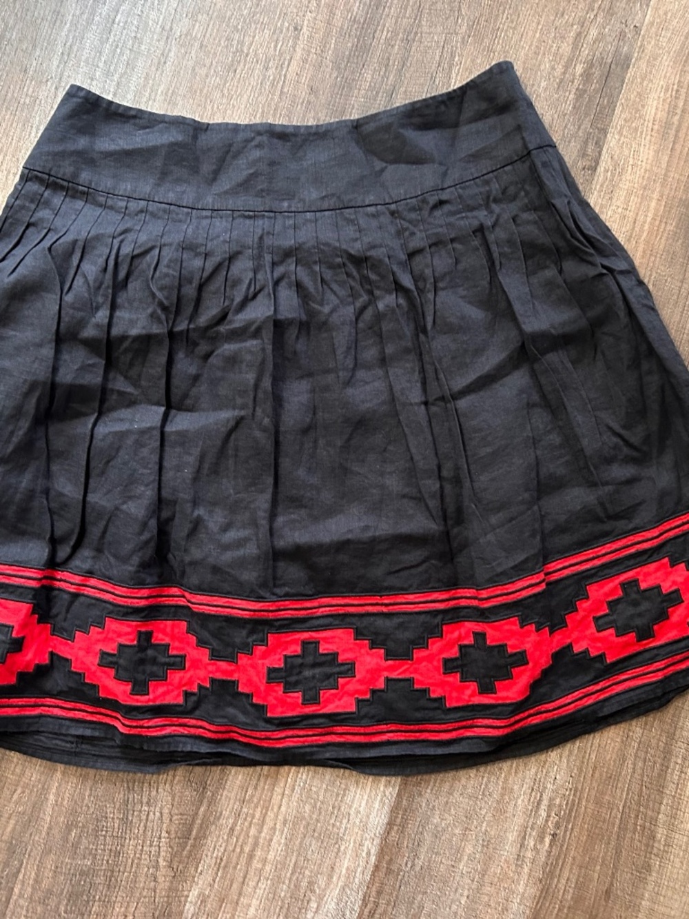 Lauren Ralph Lauren black linen red native Aztec southwestern skirt 12